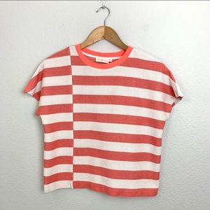 TORI BURCH Cream and red stripe short sleeve top